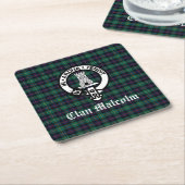 Dessous-de-verre Carré En Papier Clan Malcolm Crest Badge et Tartan (Incliné)