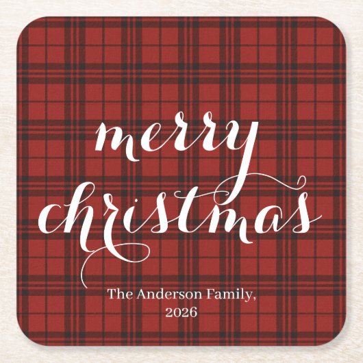Dessous-de-verre Carré En Papier Classic Plaid Merry Christmas Festive - (Devant)