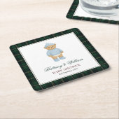 Dessous-de-verre Carré En Papier Classic Preppy Bear Tartan Plaid Baby Shower (Incliné)