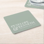 Dessous-de-verre Carré En Papier Classique Élégant Simple Personnalisé Mariage Dust<br><div class="desc">Typographie classique élégante Noms de mariage personnalisés Dessous de verre de papier avec texte blanc sur un Arrière - plan vert Dusty Sage</div>