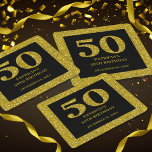 Dessous-de-verre Carré En Papier Classy Black and Gold Parties scintillant 50e fête<br><div class="desc">Soirée Classy 50th Birthday favors - Faites de votre 50th Birthday ou fête d'anniversaire adulte jalon inoubliable avec nos élégantes et élégantes parties scintillant noires et or faveurs. Avec la parties scintillant d'or 50 typographie sur le noir pour une touche de glamour, ces refroidisseurs peuvent être parfaits pour ajouter de...</div>