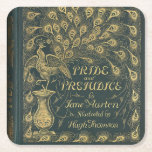 Dessous-de-verre Carré En Papier Classy Jane Austen Fierté et préjugé Couverture du<br><div class="desc">Un cadeau élégant pour un fan de Jane Austen avec une photo de couverture de livre Pride et Prejudice,  vert foncé avec un paon faux doré.</div>