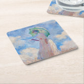 Dessous-de-verre Carré En Papier Claude Monet - Femme avec Parasol face à gauche (Incliné)