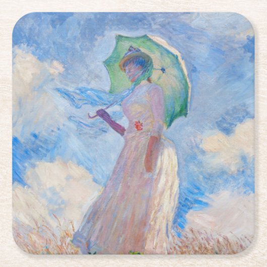 Dessous-de-verre Carré En Papier Claude Monet - Femme avec Parasol face à gauche (Devant)