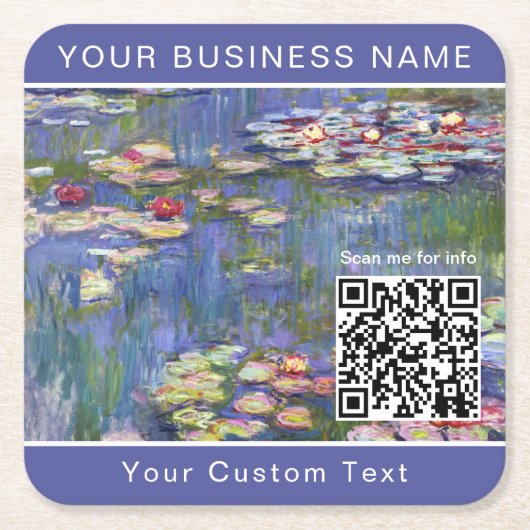 Dessous-de-verre Carré En Papier Claude Monet - Lys d'eau / Nympheas - Code QR (Devant)