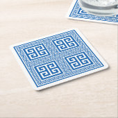 Dessous-de-verre Carré En Papier Clé grecque Motif bleu et blanc (Incliné)