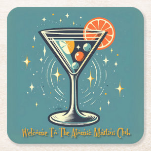 Dessous-de-verre Carré En Papier Club Atomic Martini Cocktail Rétro Futuriste