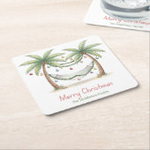 Dessous-de-verre Carré En Papier Coastal Christmas Palm Trees With Hammock (Incliné)