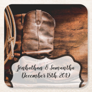 Dessous-de-verre Carré En Papier Coaster Boots de cowboy Boots Barn Wood Russe Coun