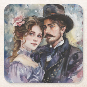 Dessous-de-verre Carré En Papier Coaster carré pour couple victorien en papier
