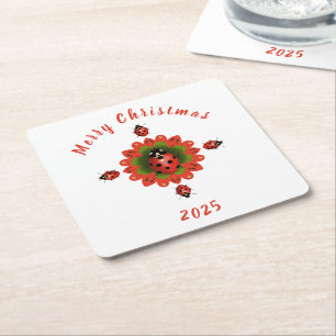 Dessous-de-verre Carré En Papier Coccinelle de Noël Rouge Vert Blanc