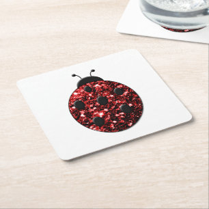 Dessous-de-verre Carré En Papier Coccinelle rouge foncé faux paillettes scintillant
