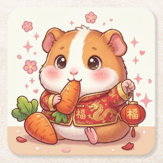 Dessous-de-verre Carré En Papier Cochon d'Inde Kawaii Lanterne du Nouvel An Chinois