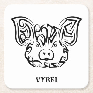 Dessous-de-verre Carré En Papier Cochon tribal noir et blanc