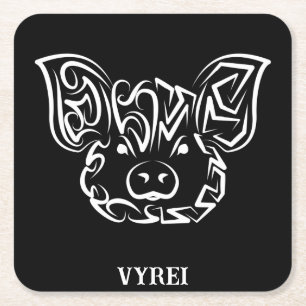 Dessous-de-verre Carré En Papier Cochon tribal noir et blanc