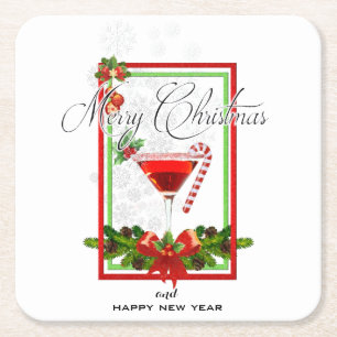 Dessous-de-verre Carré En Papier Cocktail de Noël Watercolor Art