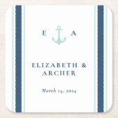 Dessous-de-verre Carré En Papier Cocktail Mariage Monogramme nautique (Devant)