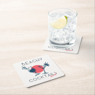 Dessous-de-verre Carré En Papier Cocktails de Plage Acclamations Fête Artistique