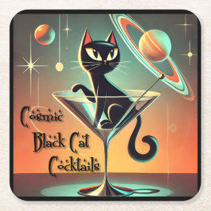Dessous-de-verre Carré En Papier Cocktails Futuristes Atomiques Chat Noir Cosmique