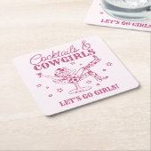 Dessous-de-verre Carré En Papier Cocktails roses et Cowgirls Rodeo Bachelorette (Incliné)