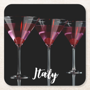 Dessous-de-verre Carré En Papier Cocktails rouges en verre de martini à la cerise