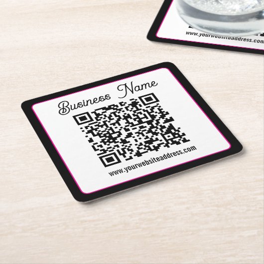 Dessous-de-verre Carré En Papier Code QR avec écriture cursive de script (Incliné)