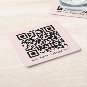Dessous-de-verre Carré En Papier Code QR Blush Pink Minimaliste Simple Scan Me