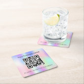 Dessous-de-verre Carré En Papier Code qr du bar d'affaires rose holographique (En situation)