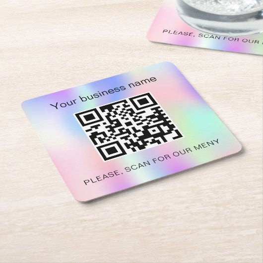 Dessous-de-verre Carré En Papier Code qr du bar d'affaires rose holographique (Incliné)