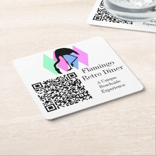 Dessous-de-verre Carré En Papier Code QR personnalisé Café Restaurant Bar Rétro Fla