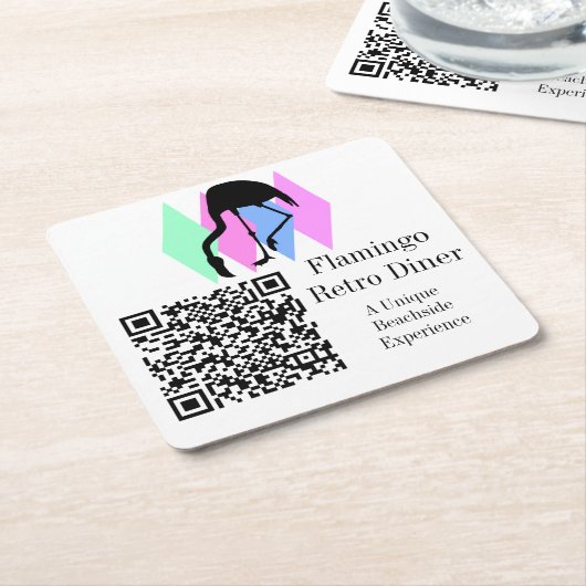 Dessous-de-verre Carré En Papier Code QR personnalisé Café Restaurant Bar Rétro Fla (Incliné)
