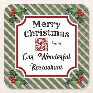 Dessous-de-verre Carré En Papier Code QR personnalisé Restaurant Noël Plat