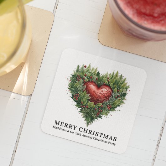 Dessous-de-verre Carré En Papier Coeur À feuillage persistant festif