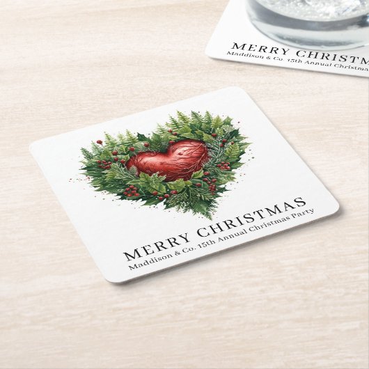 Dessous-de-verre Carré En Papier Coeur À feuillage persistant festif (Incliné)