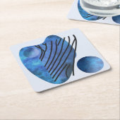 Dessous-de-verre Carré En Papier Coeur bleu (Incliné)