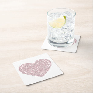 Dessous-de-verre Carré En Papier Cœur d'amour en dentelle rose