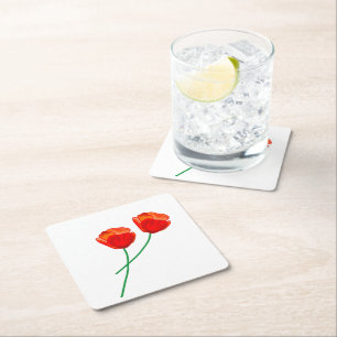 Dessous-de-verre Carré En Papier Coeur des fleurs de pavot rouge
