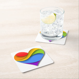 Dessous-de-verre Carré En Papier Cœur en forme de SlipperyJoe arc-en-ciel rouge ora