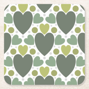 Dessous-de-verre Carré En Papier Coeur et point tendance moderne vert et gris migno