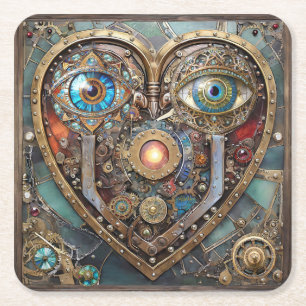 Dessous-de-verre Carré En Papier Coeur Steampunk Fantaisiste Je Te Vois Je T'Aime