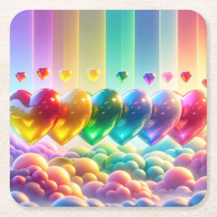 Dessous-de-verre Carré En Papier Coeurs arc-en-ciel