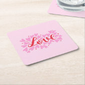 Dessous-de-verre Carré En Papier Coeurs d'amour - rose et rouge (Incliné)