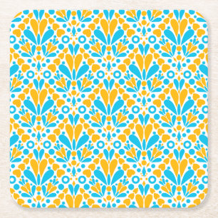 Dessous-de-verre Carré En Papier Coeurs et points turquoise et orangés très colorés