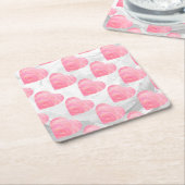 Dessous-de-verre Carré En Papier Coeurs roses (Incliné)