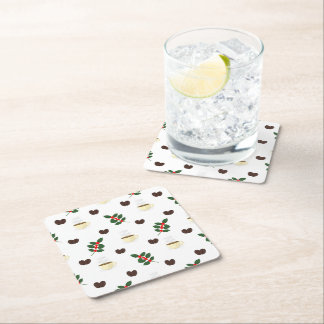 Dessous-de-verre Carré En Papier Coffee Pattern with Beans, Cups, and Coffee trees