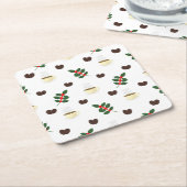 Dessous-de-verre Carré En Papier Coffee Pattern with Beans, Cups, and Coffee trees (Incliné)