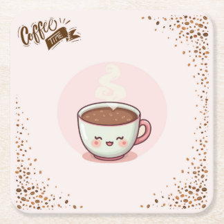 Dessous-de-verre Carré En Papier Coffee Pink Aesthetic Kwaii style Coaster