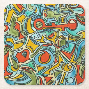 Dessous-de-verre Carré En Papier Coffre au trésor - Art aquarelle coloré gras