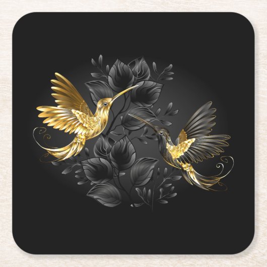 Dessous-de-verre Carré En Papier Colibri noir et or (Devant)