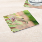 Dessous-de-verre Carré En Papier Colibri sur un plante à fleurs (Incliné)